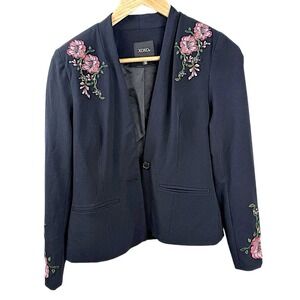 XOXO Womens Embroidered Floral Blazer Size XS Career Old Money Dark Academia
